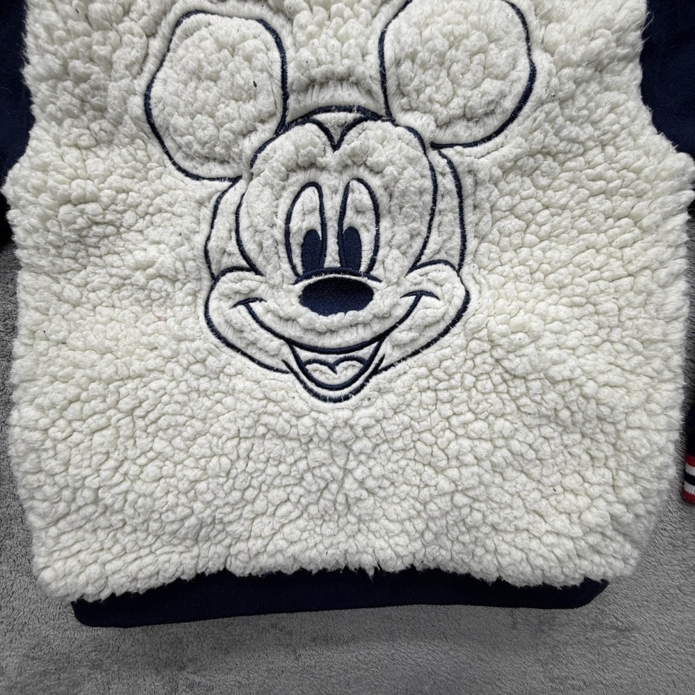 Disney Mickey Donald‎ Pluto Sherpa Varsity Jacket Youth 5-6 White Navy Fleece - Picture 13 of 13